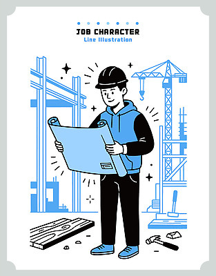 직업 남자 건축 산업 일러스트 안전 사람 건물 목재 파란색 기계 다양 도구 작업 중장비 헬멧 기중기 작업자 국내일러스트 계획서 AI파일 나무 건축물 컬러 다수 재료 산업장비 보호장비 문서 파일형식 벡터