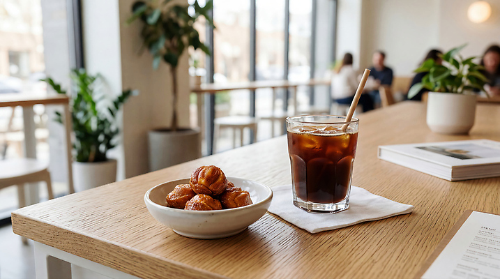 감정 커피 음료 음식 탁자 디저트 상점 CG 파일형식 카페 아이스커피 나무탁자 여유 편집포토 JPG 편집이미지 편집실사 버터떡