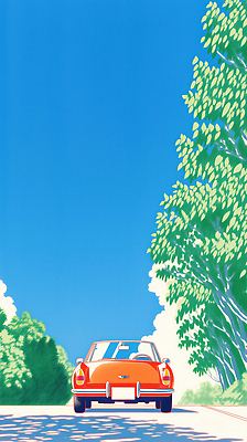 JPG 나무 도로 일러스트 자동차 자연 나뭇잎 풍경 초록색 봄 드라이브 국내일러스트 AI일러스트 AI콘텐츠 식물 계절 길 육상교통 컬러 잎 교통시설 운전 생태계 파일형식