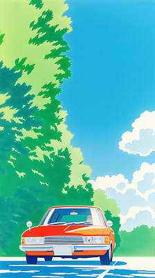 JPG 나무 도로 일러스트 자연 하늘 풍경 앞모습 초록색 봄 드라이브 운전 국내일러스트 AI일러스트 AI콘텐츠 식물 계절 길 뷰포인트 컬러 교통시설 모션 생태계 파일형식