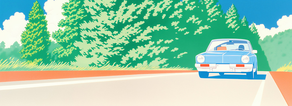 JPG 나무 도로 여행 일러스트 자동차 자연 하늘 풍경 초록색 봄 드라이브 국내일러스트 AI일러스트 AI콘텐츠 식물 계절 길 육상교통 컬러 교통시설 운전 생태계 파일형식