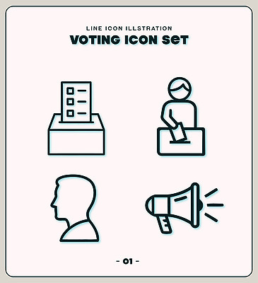 라인일러스트 일러스트 사람 상자 확성기 투표 선거 민주주의 투표용지 의견 시민 투표소 국내일러스트 AI파일 국민 파일형식 벡터