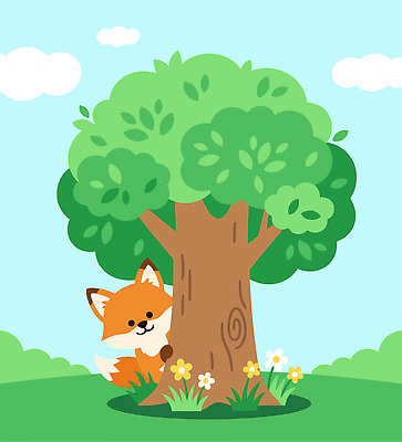 나무 식물 동물 꽃 일러스트 자연 풍경 잔디 친구 숲속 숲 여우 숨기 국내일러스트 AI파일 포유류 관계 모션 생태계 파일형식 벡터
