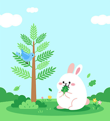 나무 식물 동물 꽃 채소 일러스트 자연 조류 하늘 친구 토끼 풀 숲속 국내일러스트 AI파일 포유류 관계 반려동물 숲 생태계 파일형식 벡터