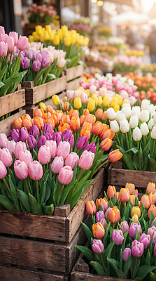 JPG 편집이미지 꽃 꽃다발 자연 쇼핑 판매 상점 봄 튤립 나무상자 꽃시장 편집실사 AI포토 AI콘텐츠 식물 계절 상자 시장 CG 생태계 파일형식