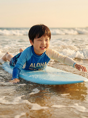 JPG 편집이미지 어린이 파도 바다 자연 놀이 해변 물 여름 수상스포츠 서핑보드 서핑 즐거움 의료성형뷰티 편집실사 AI인물포토 AI콘텐츠 자연요소 계절 감정 스포츠 사람 보드_스포츠 CG 생태계 파일형식 AI포토