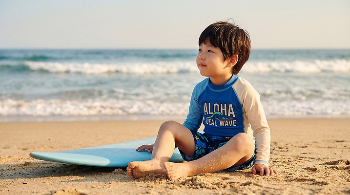 JPG 편집이미지 어린이 모래 파도 바다 놀이 해변 여름 수상스포츠 서핑보드 서핑 의료성형뷰티 편집실사 AI인물포토 AI콘텐츠 계절 스포츠 사람 보드_스포츠 CG 파일형식 AI포토