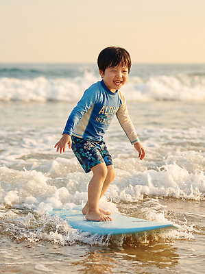JPG 편집이미지 파도 바다 자연 놀이 웃음 소년 해변 물 여름 햇빛 서핑보드 서핑 즐거움 의료성형뷰티 편집실사 AI인물포토 AI콘텐츠 자연요소 계절 남자 감정 어린이 표정 빛 수상스포츠 보드_스포츠 CG 생태계 파일형식 AI포토