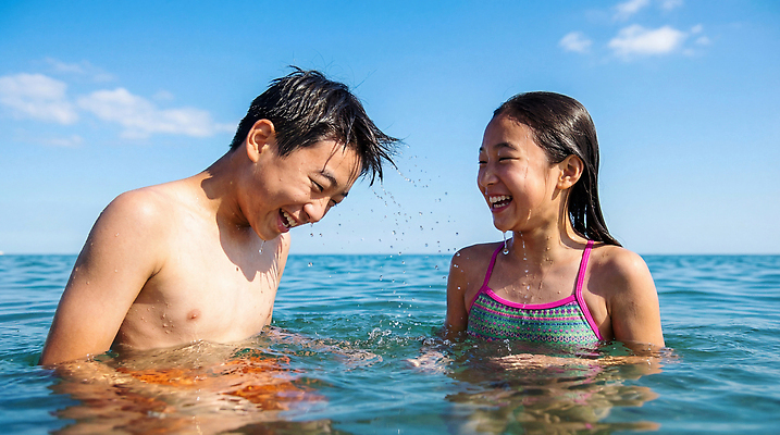 JPG 편집이미지 가족 물놀이 놀이 웃음 해변 물 여름 친구 수영 즐거움 의료성형뷰티 편집실사 AI인물포토 AI콘텐츠 자연요소 계절 감정 바다 관계 표정 수상스포츠 CG 파일형식 AI포토