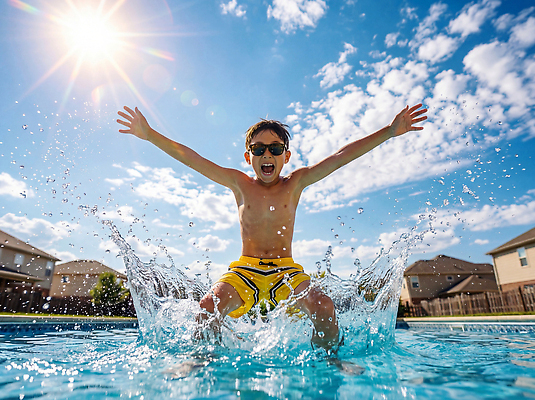 JPG 편집이미지 어린이 물놀이 하늘 수영장 소년 물 여름 선글라스 햇빛 수영 즐거움 놀기 의료성형뷰티 편집실사 AI인물포토 AI콘텐츠 자연요소 계절 남자 감정 안경 모션 놀이 사람 빛 수상스포츠 CG 파일형식 AI포토