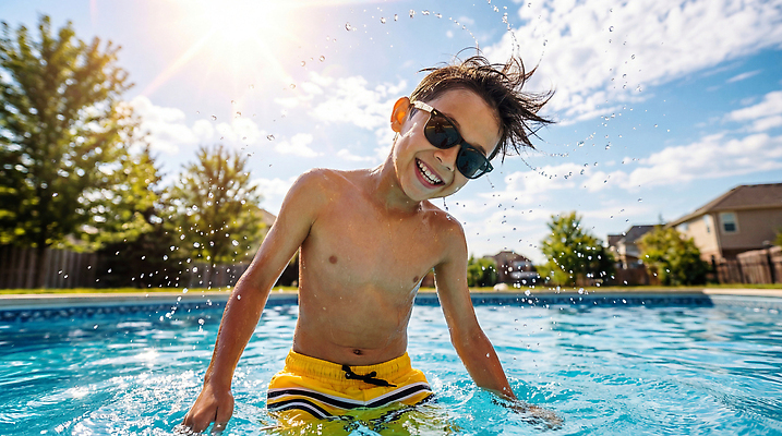 JPG 나무 편집이미지 어린이 물놀이 수영장 미소 소년 물 여름 선글라스 햇빛 수영 즐거움 의료성형뷰티 편집실사 AI인물포토 AI콘텐츠 자연요소 식물 계절 남자 감정 안경 놀이 표정 사람 빛 수상스포츠 CG 파일형식 AI포토