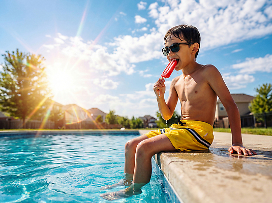 JPG 편집이미지 어린이 물놀이 하늘 아이스크림 수영장 소년 물 여름 햇빛 즐거움 놀기 의료성형뷰티 편집실사 AI인물포토 AI콘텐츠 자연요소 계절 남자 감정 모션 놀이 디저트 사람 빛 CG 파일형식 AI포토
