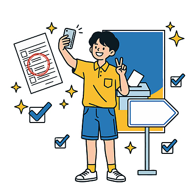 일러스트 모션 기념 스마트폰 디지털 투표 선거 즐거움 체크표시 문서 소통 참여 투표소 국내일러스트 AI파일 감정 컨셉 핸드폰 스마트기기 민주주의 확인 파일형식 벡터