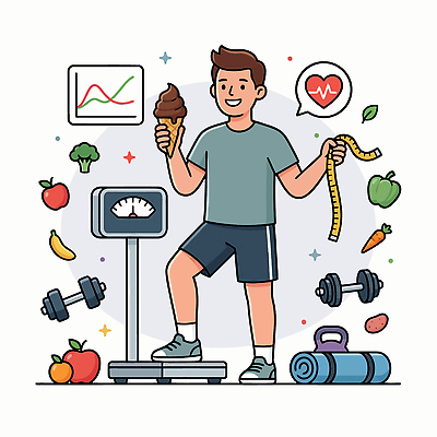 남자 음식 다이어트 채소 일러스트 아이스크림 바나나 건강 운동 운동기구 헬스 사과 몸무게 체중계 칼로리 무설탕 제로열풍 국내일러스트 AI파일 과일 디저트 사람 파일형식 벡터