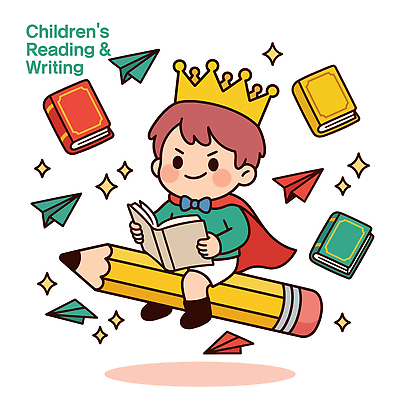 교육 학용품 사람 필기구 종이접기 파일형식 벡터 종이비행기 어린이 독서 연필 책 왕관 학습 캐릭터 국내일러스트 일러스트 AI파일