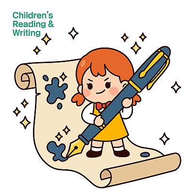 교육 컨셉 사람 펜 파일형식 벡터 어린이 문자 만년필 잉크 종이 작업 집중 쓰는 학습 국내일러스트 일러스트 AI파일