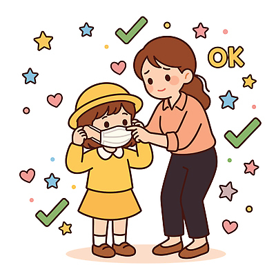 교육 어린이 일러스트 가족 엄마 건강 마스크 안전 일상 보호 등하교 소통 착용 미세먼지 국내일러스트 AI파일 컨셉 관계 사람 라이프 먼지 파일형식 벡터