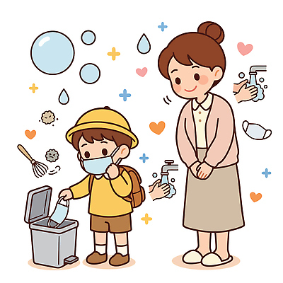 교육 어린이 일러스트 가족 모션 엄마 건강 마스크 일상 청결 위생 쓰레기 예방 등하교 감염 손씻기 습관 분리배출 미세먼지 사회적거리두기 국내일러스트 AI파일 캠페인 관계 사람 라이프 씻기 먼지 파일형식 벡터