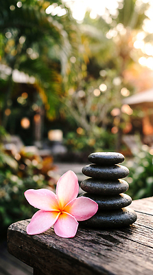 JPG 나무 식물 편집이미지 꽃 자연 장식 평화 정원 스파 돌 플루메리아 조화 오후 편집실사 AI포토 AI콘텐츠 컨셉 CG 생태계 파일형식