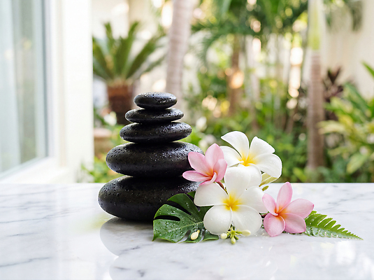 JPG 식물 편집이미지 꽃 장식 쌓기 정원 스파 돌 편안함 플루메리아 차분 편집실사 AI포토 AI콘텐츠 컨셉 모션 감각 CG 파일형식