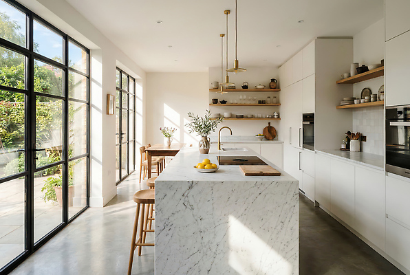 JPG 편집이미지 가구 의자 창문 식탁 인테리어 주방 공간 가전제품 싱크대 모던 점심 편집실사 AI컴퓨터그래픽 AI콘텐츠 디자인 생활용품 탁자 CG 개수대 파일형식