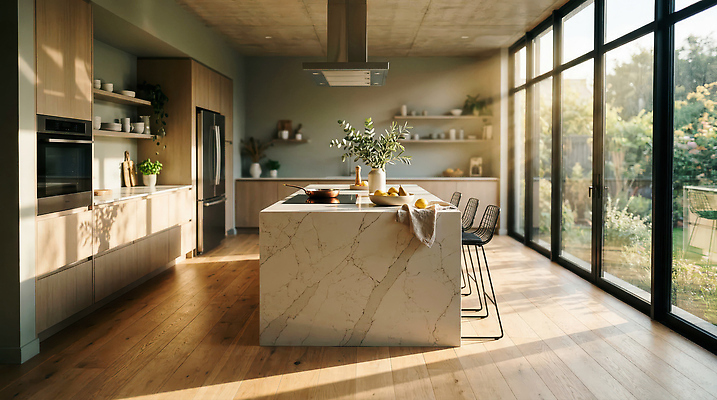 JPG 편집이미지 식기 식재료 창문 식탁 인테리어 햇빛 주방 청결 공간 모던 나무바닥 정리 편집실사 AI컴퓨터그래픽 AI콘텐츠 디자인 탁자 바닥 빛 위생 CG 파일형식