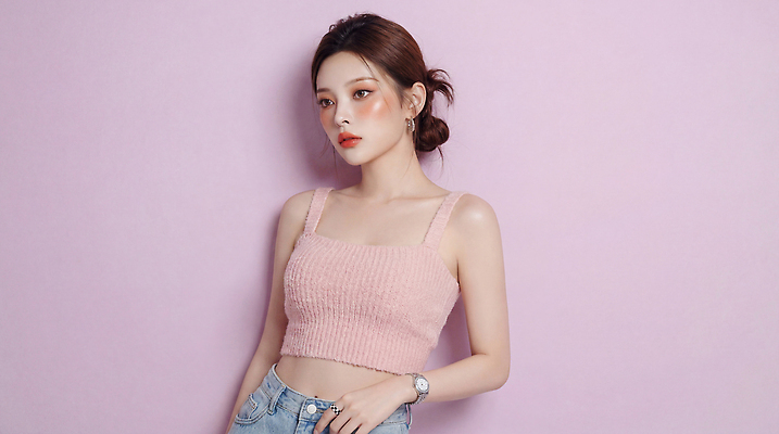 JPG 모델 편집이미지 긴머리 옷 여자 패션 포즈 상반신 캐주얼 화장 뷰티 사진촬영 의료성형뷰티 스타일 분홍색배경 편집실사 AI인물포토 AI콘텐츠 헤어스타일 분홍색 백그라운드 사람 촬영 CG 파일형식 AI포토