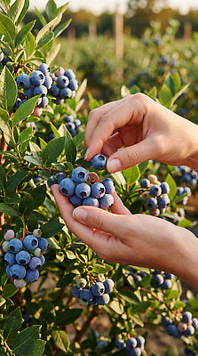 JPG 나무 편집이미지 손 과일 야외 여름 농장 농사 수확 신선 블루베리 따기 일손 의료성형뷰티 편집실사 AI인물포토 AI콘텐츠 식물 계절 농업 신체부위 CG 파일형식 AI포토
