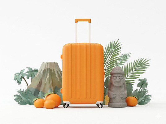 JPG 편집이미지 여행 가방 과일 산 야자수 제주도 캐리어 준비 석상 편집3D AI컴퓨터그래픽 AI콘텐츠 나무 잡화 한국 3D 여행가방 파일형식