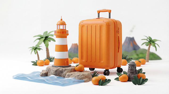 JPG 편집이미지 여행 가방 휴가 등대 풍경 야자수 제주도 캐리어 바위 화산 편집3D AI컴퓨터그래픽 AI콘텐츠 나무 잡화 산 한국 3D 여행가방 파일형식