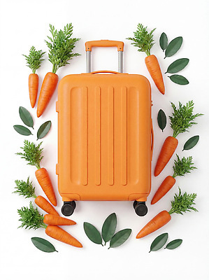 JPG 식물 편집이미지 여행 잎 채소 가방 제주도 캐리어 주황색 당근 여행준비 편집3D AI컴퓨터그래픽 AI콘텐츠 잡화 컬러 뿌리채소 한국 3D 여행가방 준비 파일형식