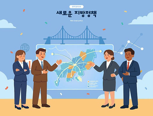 여자 남자 지도 일러스트 비즈니스 회의 새로움 아이디어 대화 여러명 정보 발표 정책 국내일러스트 AI파일 다수 컨셉 말하기 사람 파일형식 벡터