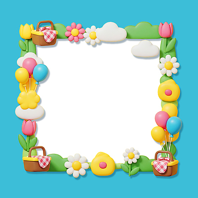PSD 편집이미지 디자인 꽃 프레임 장식 소풍 바구니 봄 튤립 풍선 소풍바구니 이미지편집 식물 계절 야외활동 파일형식