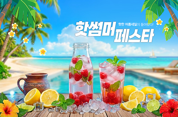 PSD 나무 편집이미지 음료 바다 과일 탁자 열대 이벤트 해변 여름 야자수 세일 시원함 레몬 산딸기 야자수잎 이미지편집 식물 계절 가구 잎 파일형식