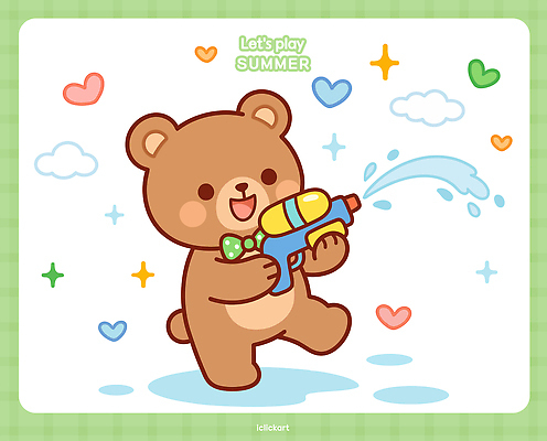 캐릭터 행복 어린이 일러스트 곰 놀이 웃음 물 여름 장난감 귀여움 하트 즐거움 국내일러스트 AI파일 자연요소 모양 동물 계절 감정 컨셉 포유류 표정 사람 파일형식 벡터