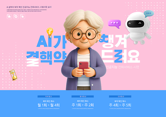 편집이미지 여자 노년 의학 핸드폰 스마트기기 질병 파일형식 로봇 할머니 AI_인공지능 스마트폰 알림 정보 기술 온라인 서비스 PSD 이미지편집 폐결핵 복용 약