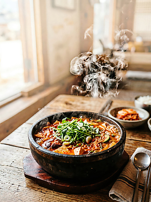 JPG 편집이미지 한식 음식 채소 탁자 반찬 김치 요리 식사 뜨거움 찌개 국물 미나리 집밥 한그릇 맛있는 편집실사 AI포토 AI콘텐츠 1 가구 CG 파일형식