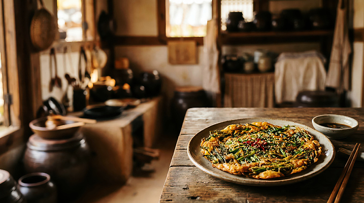 JPG 편집이미지 그릇 접시 한식 음식 요리 주방 부침개 미나리 편집실사 AI포토 AI콘텐츠 식기 채소 CG 파일형식