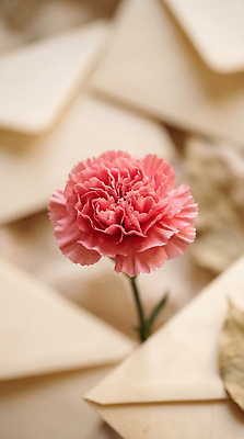 JPG 편집이미지 꽃 분홍색 봉투 사랑 편지 카네이션 오브젝트 편집실사 AI포토 AI콘텐츠 식물 감정 컬러 CG 파일형식