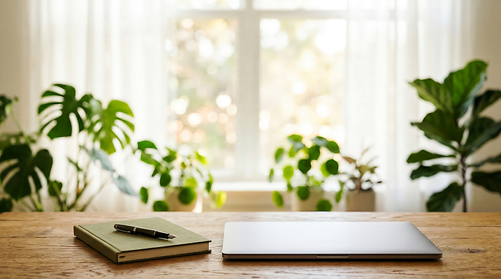 JPG 식물 편집이미지 디자인 창문 노트북 컴퓨터 사무실 환경 공책 공간 작업 책상 재택근무 편집실사 AI컴퓨터그래픽 AI콘텐츠 가구 비즈니스 문구용품 전자제품 CG 파일형식