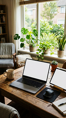 JPG 식물 편집이미지 커피 창문 탁자 책장 일상 노트북 소파 태블릿 공간 작업 편안함 재택근무 편집실사 AI컴퓨터그래픽 AI콘텐츠 음료 가구 의자 비즈니스 라이프 전자제품 스마트기기 감각 CG 파일형식