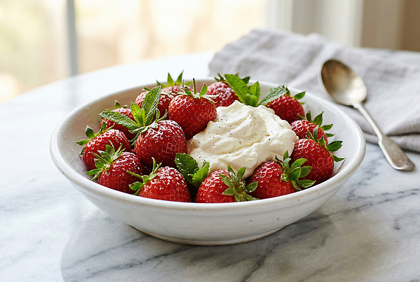 JPG 편집이미지 그릇 음식 과일 딸기 디저트 건강 주방 식사 휘핑크림 편집실사 AI컴퓨터그래픽 AI콘텐츠 식기 크림 CG 휘핑 파일형식