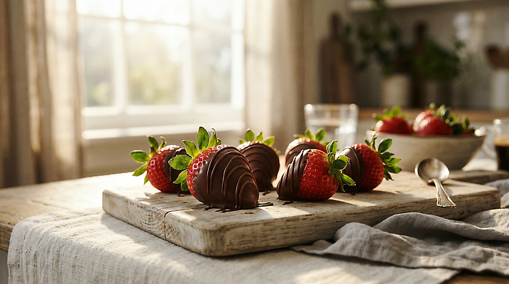 JPG 편집이미지 음식 과일 창문 탁자 딸기 디저트 도마 빛 주방 초콜릿 식사 편집실사 AI컴퓨터그래픽 AI콘텐츠 가구 주방용품 CG 파일형식