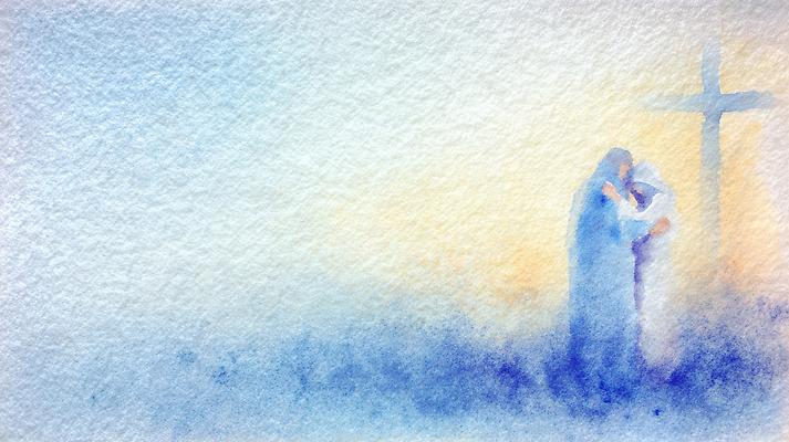 JPG 남자 감정 종교 예술 십자가 일러스트 하늘 수채화 사람 평화 희망 기도 예수 묘사 장면 국내일러스트 AI일러스트 AI콘텐츠 컨셉 신_종교 파일형식