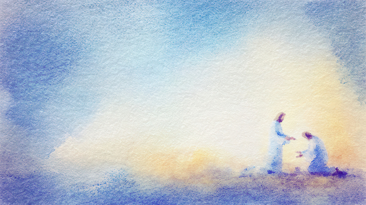 JPG 남자 감정 예술 일러스트 수채화 형상 대화 사람 만남 예수 이미지 감성 소통 교감 국내일러스트 AI일러스트 AI콘텐츠 컨셉 말하기 신_종교 파일형식