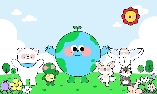 동물 캐릭터 꽃 지구 일러스트 자연 조류 하늘 웃음 잔디 친구 환경 거북이 북극곰 올빼미 사막여우 수달 국내일러스트 AI파일 식물 곰 관계 파충류 표정 생태계 여우 파일형식 벡터