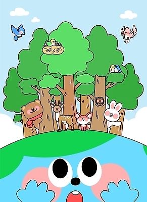 나무 동물 캐릭터 지구 일러스트 곰 자연 조류 하늘 사슴 친구 귀여움 환경 비행 토끼 숲속 숲 즐거움 여우 국내일러스트 AI파일 식물 감정 컨셉 포유류 관계 반려동물 생태계 파일형식 벡터