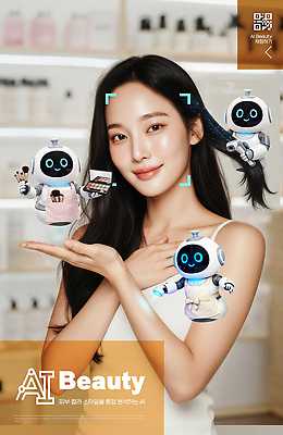 PSD 모델 편집이미지 여자 표정 화장 뷰티 디지털 화장품 진료 로봇 분석 의료성형뷰티 AI_인공지능 이미지편집 컨셉 의학 사람 파일형식