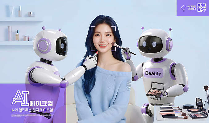 PSD 편집이미지 여자 얼굴 미래 화장 뷰티 디지털 화장품 진료 로봇 피부 분석 뷰티풀 의료성형뷰티 AI_인공지능 이미지편집 컨셉 의학 사람 신체부위 파일형식