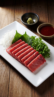 JPG 편집이미지 접시 채소 식당 식사 회 신선 맛 참치 해산물 참치회 일본음식 편집실사 AI포토 AI콘텐츠 식기 음식 컨셉 어류 상점 생선회 CG 파일형식